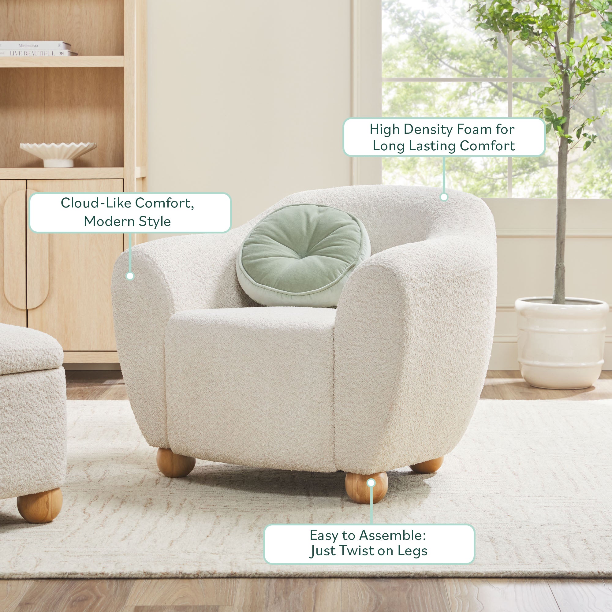 Contemporary Bouclé Upholstered Lounge Chair | Walker Edison