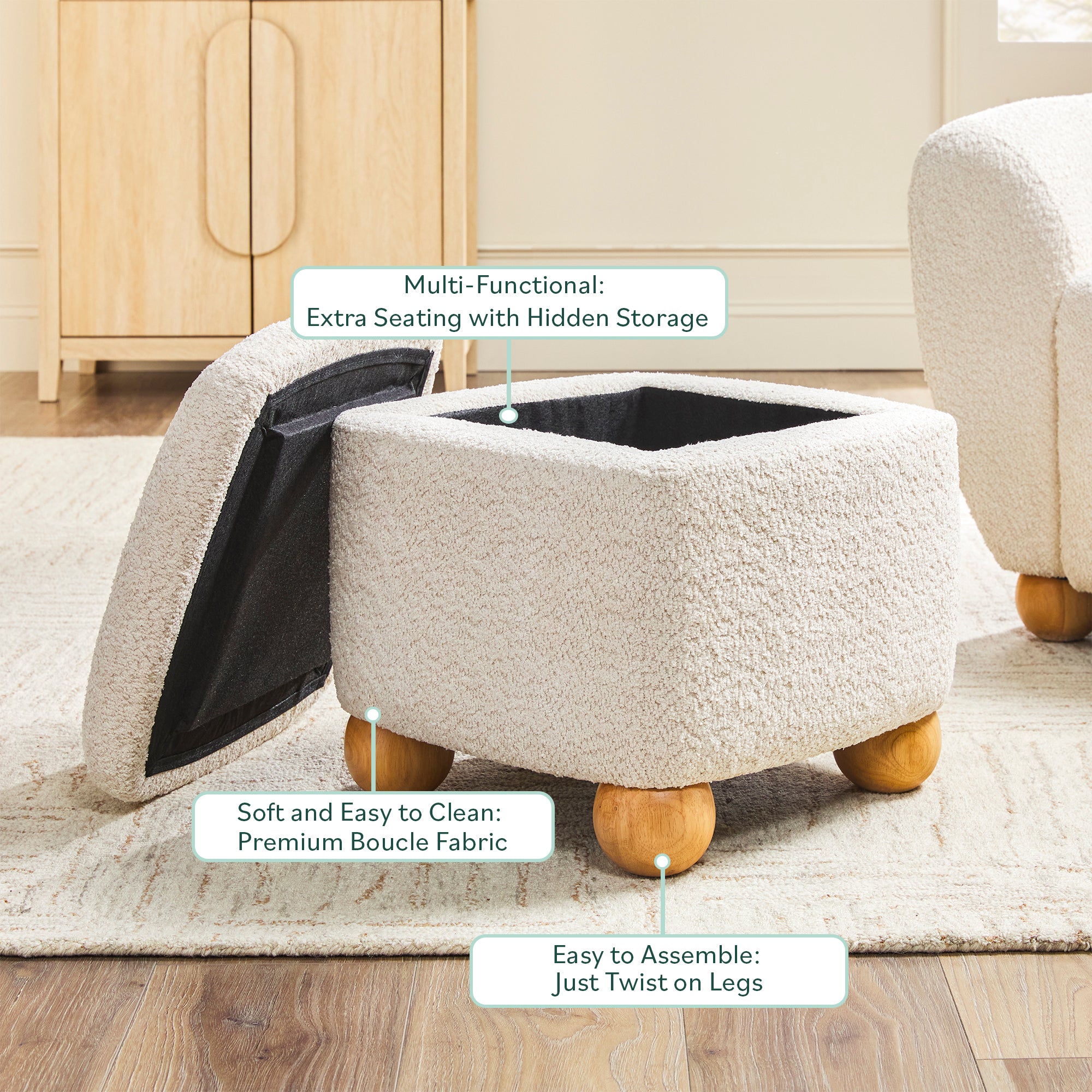 Linley Contemporary Boucle Easy Assembly Upholstered Small Storage