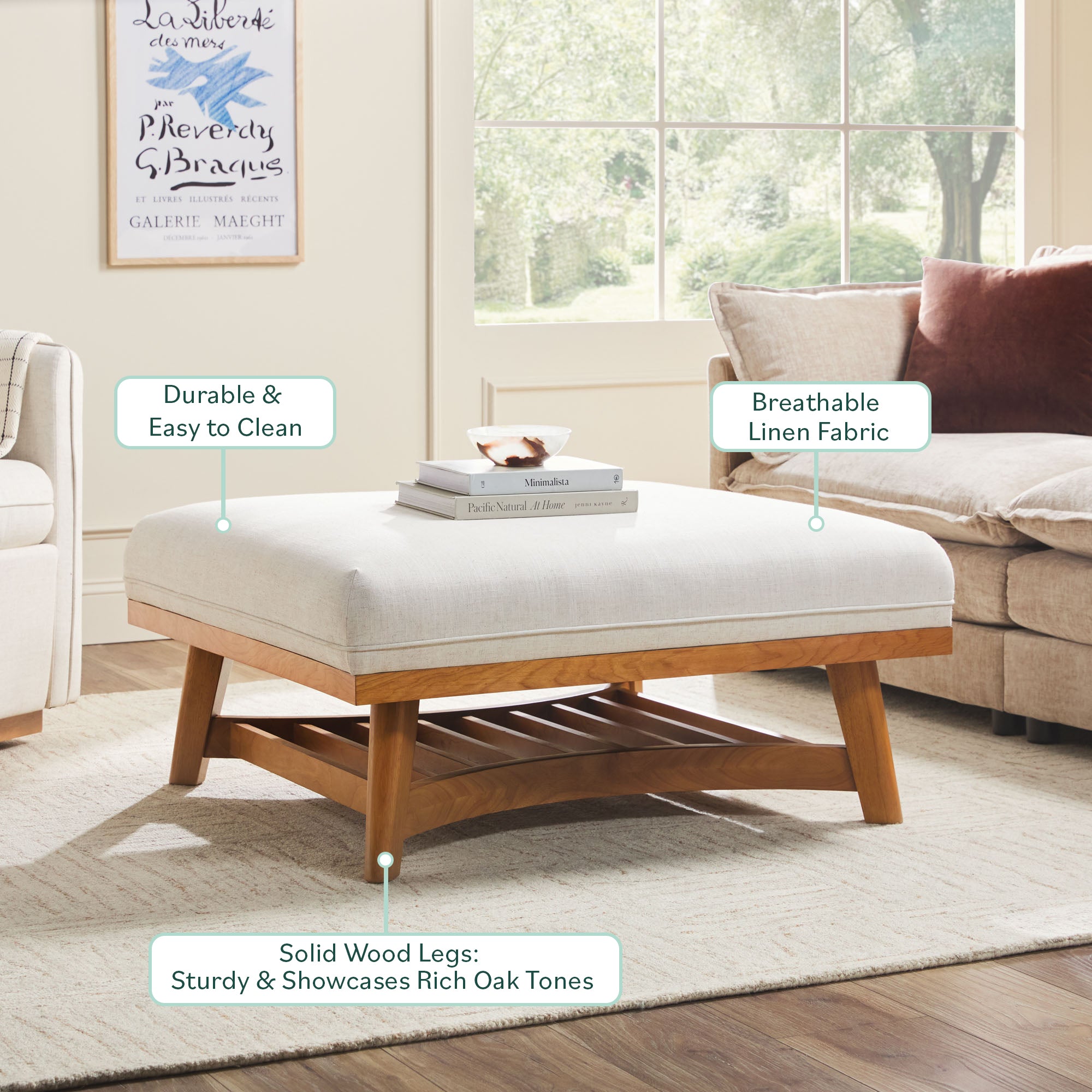 Nash Modern Farmhouse Easy Assembly Linen Large Ottoman – Walker