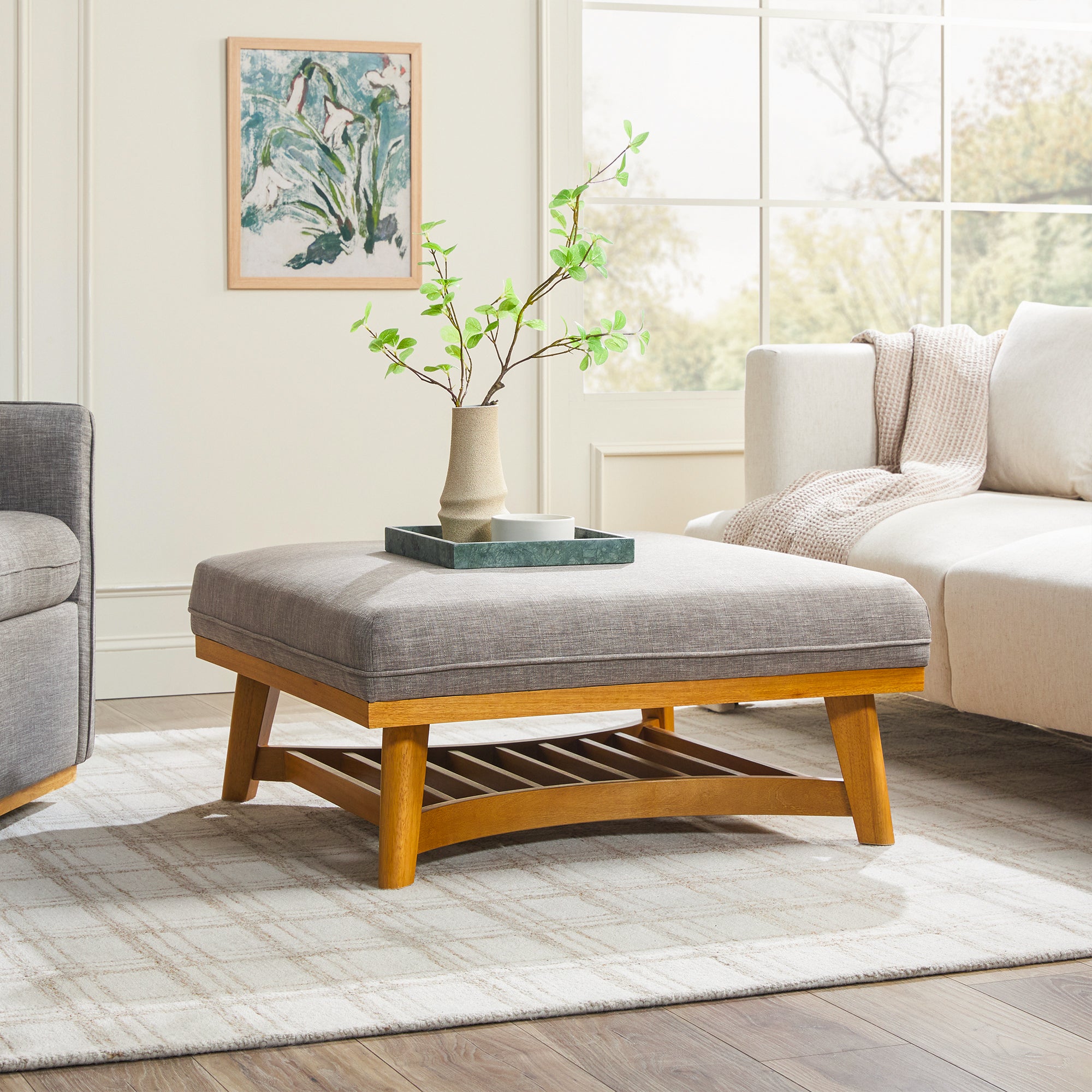 Nash Modern Farmhouse Upholstered Large Ottoman | Walker Edison