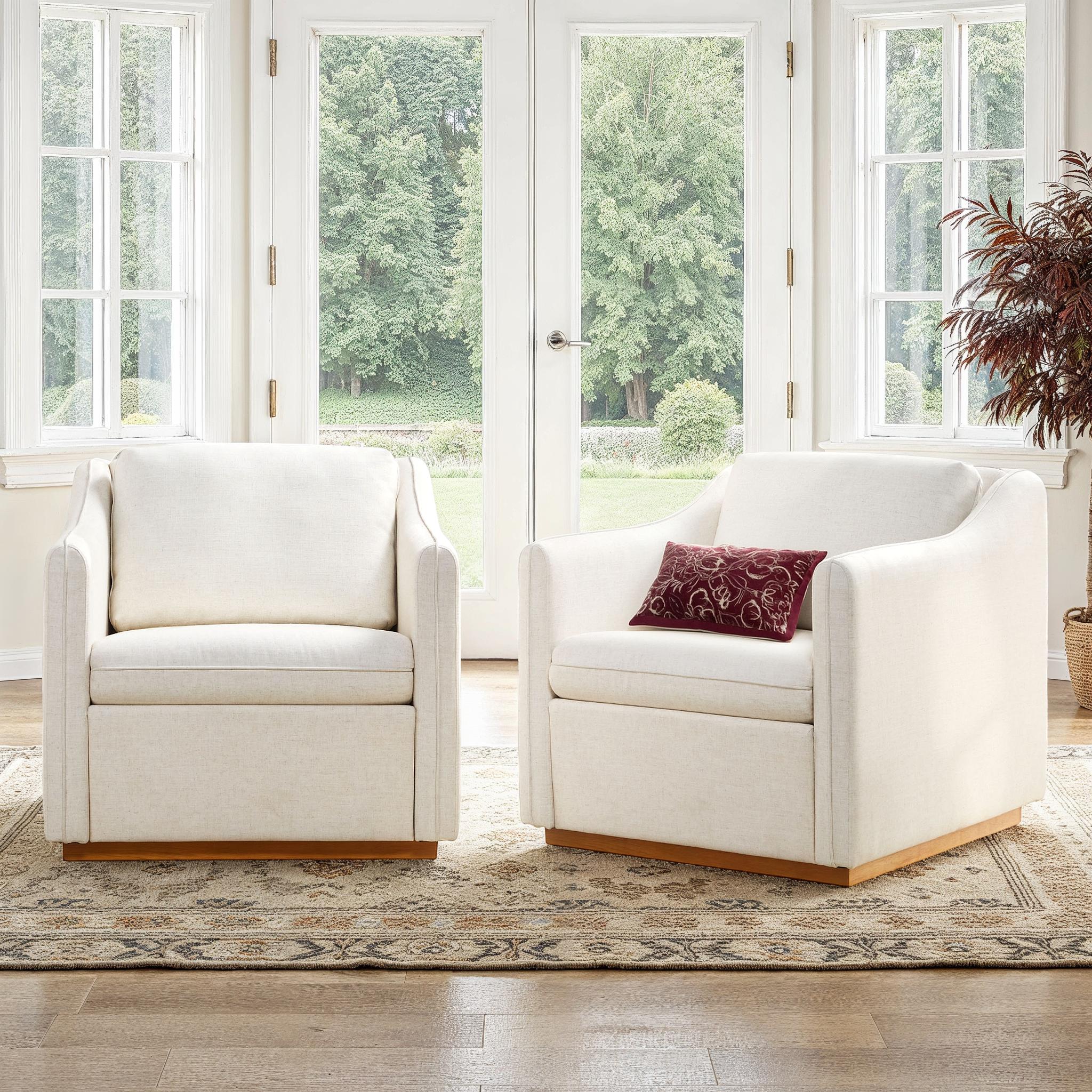 Nash Modern Farmhouse Linen Swivel Chair Set of 2 | Walker Edison