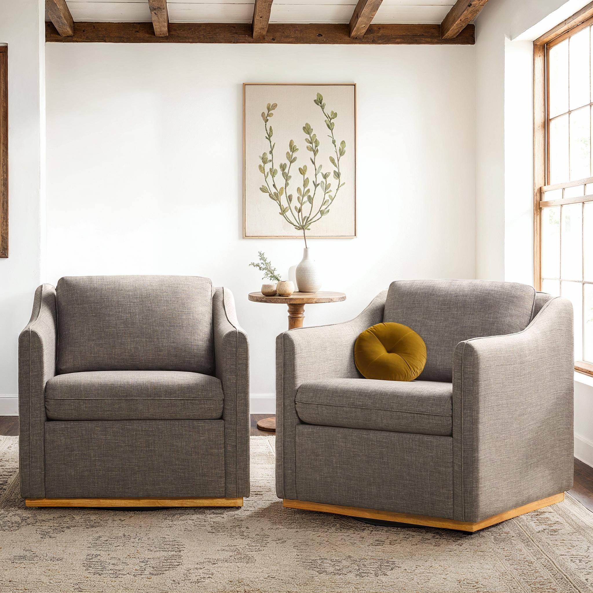 Nash Modern Farmhouse Linen Swivel Chair Set of 2 | Walker Edison