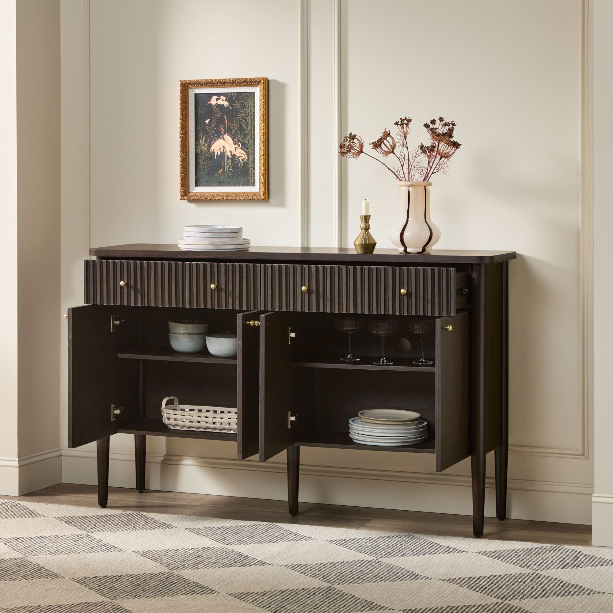 Samantha Modern Fluted 58-Inch Wood Sideboard | Walker Edison
