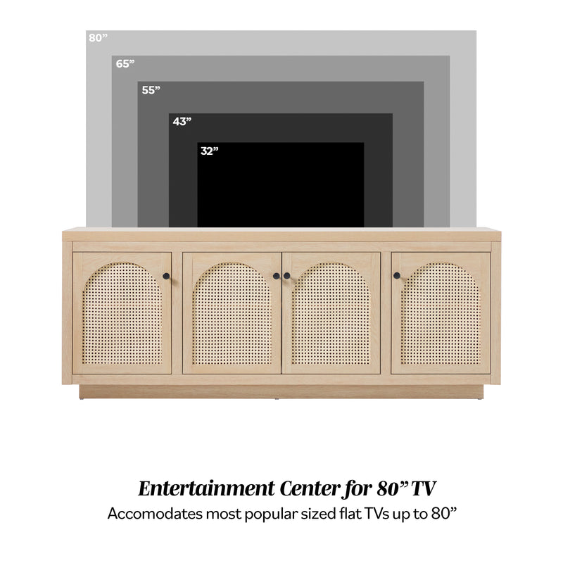 Sasha Contemporary TV Stand and Sideboard with Rattan Doors for up to 80" TV