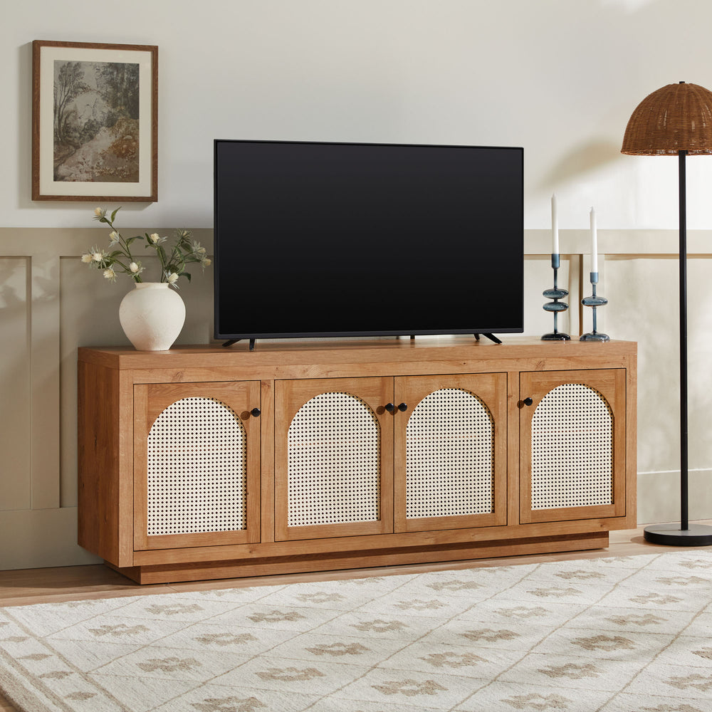 Sasha Contemporary TV Stand and Sideboard with Rattan Doors for up to 80
