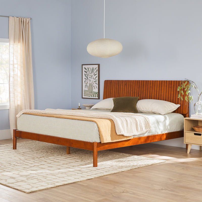 Cama Slatted Headboard Mid-Century Modern Solid Wood Bed