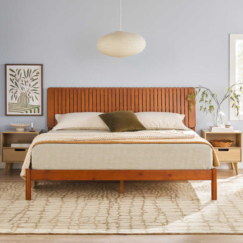 Cama Slatted Headboard Mid-Century Modern Solid Wood Bed