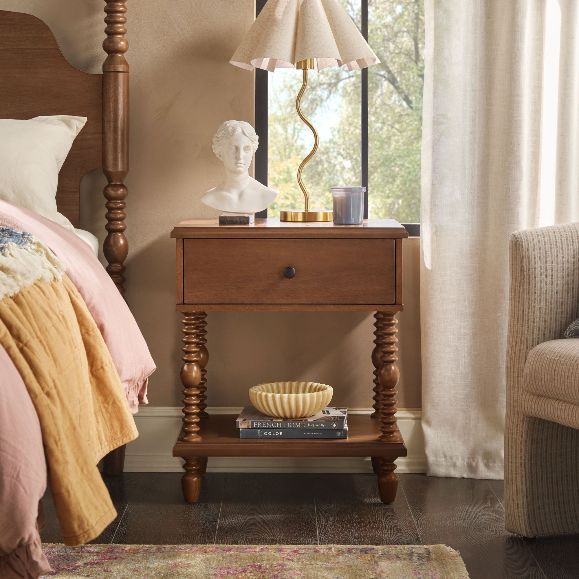 Traditional Vivienne Easy Assembly Solid Wood Nightstand – Walker