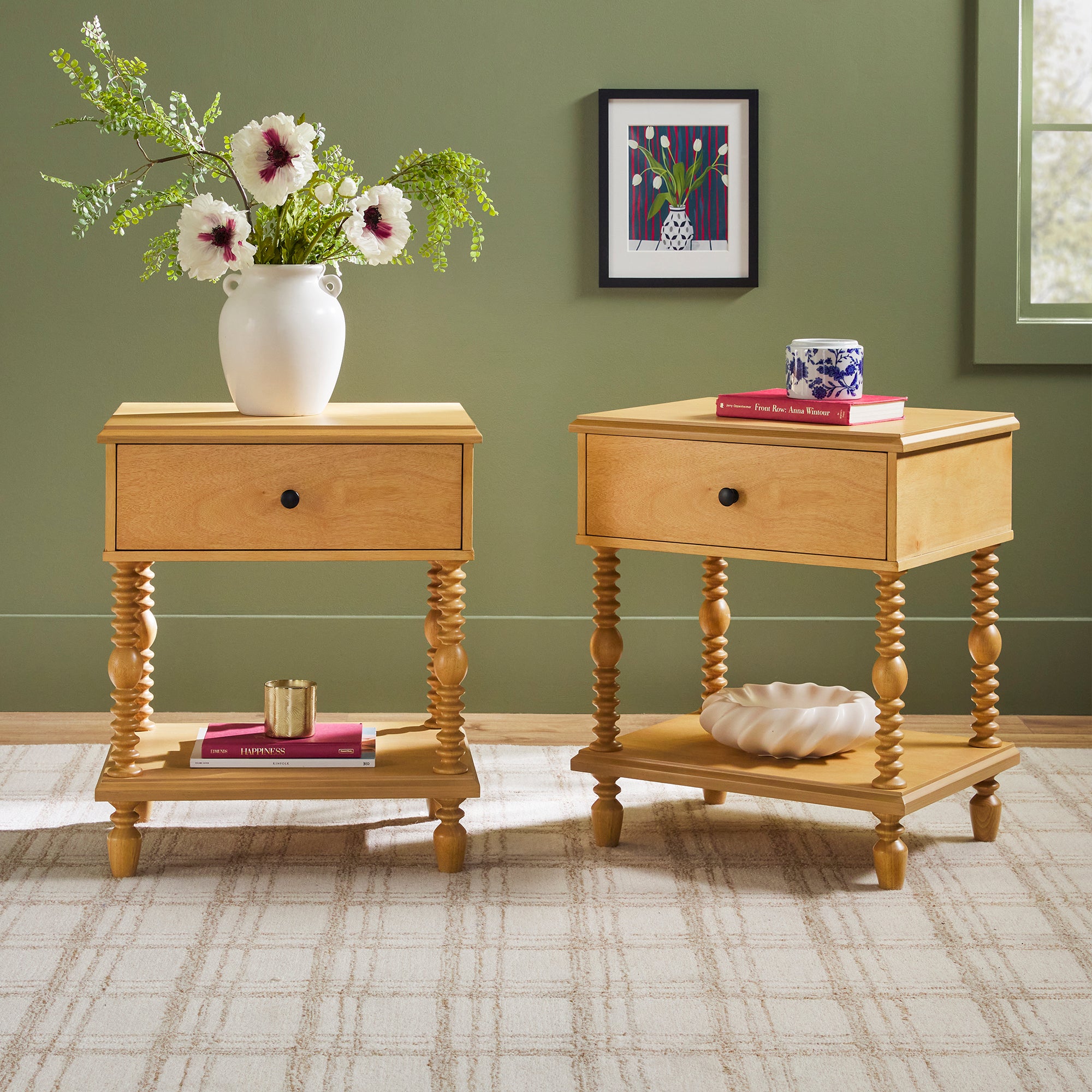 Vivienne Spindle Solid Wood Easy Assembly Nightstand | Walker Edison