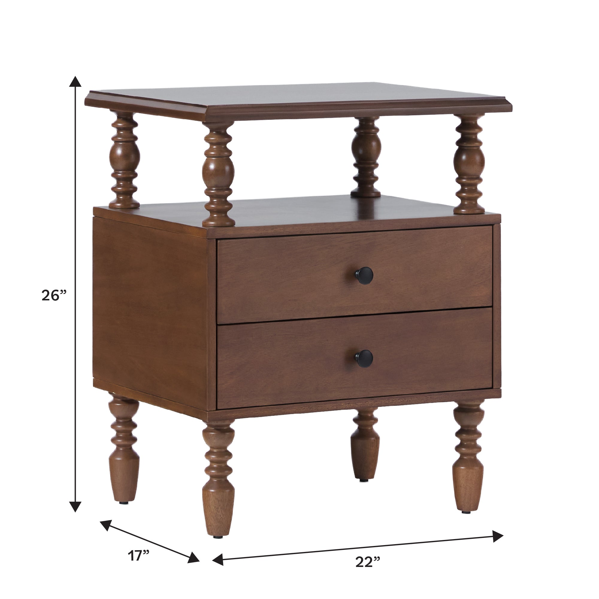 Vivienne Spindle Solid Wood Easy Assembly Nightstand | Walker Edison