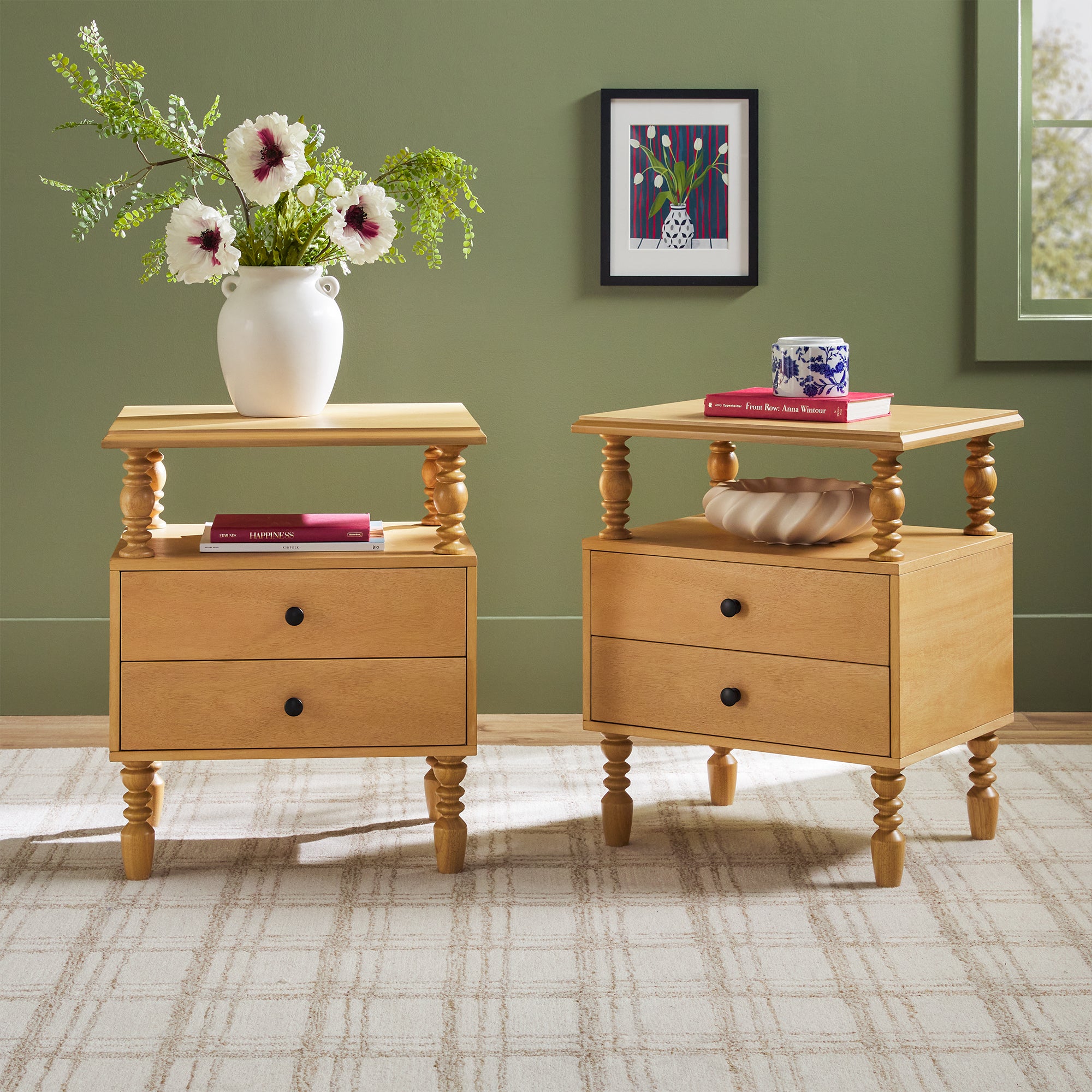 Vivienne Spindle Solid Wood Easy Assembly Nightstand | Walker Edison