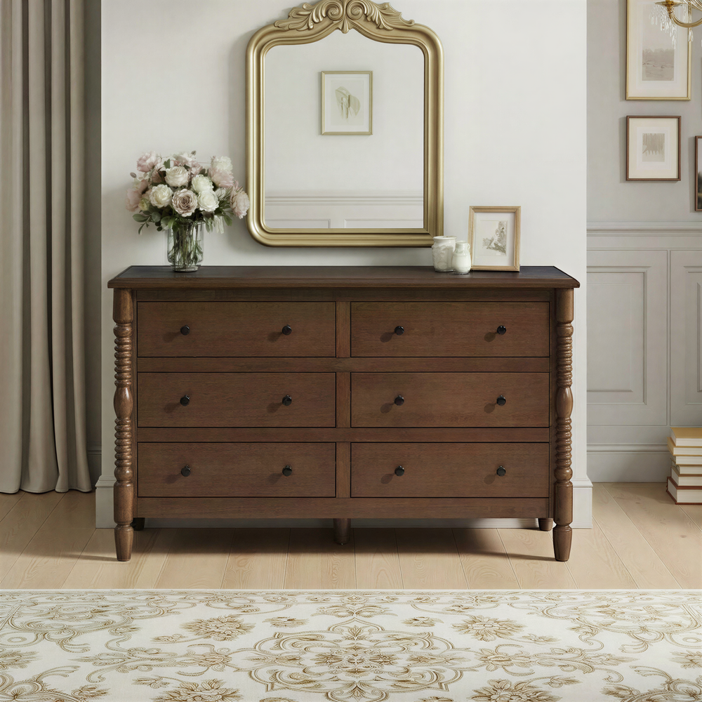 Vivienne 6-Drawer Easy Assembly Solid Wood Dresser
