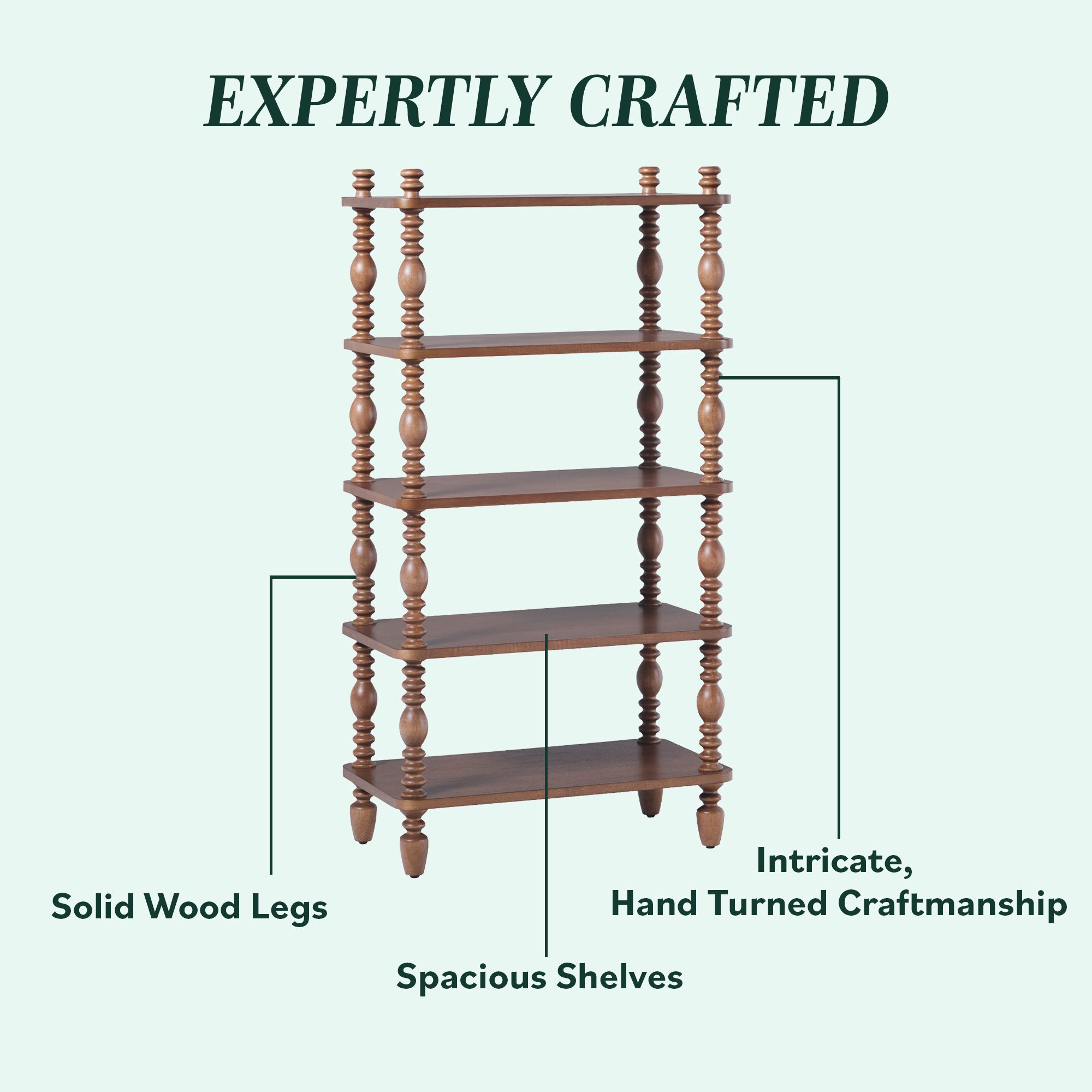 Traditional Vivienne Easy Assembly Solid Wood Short Bookshelf