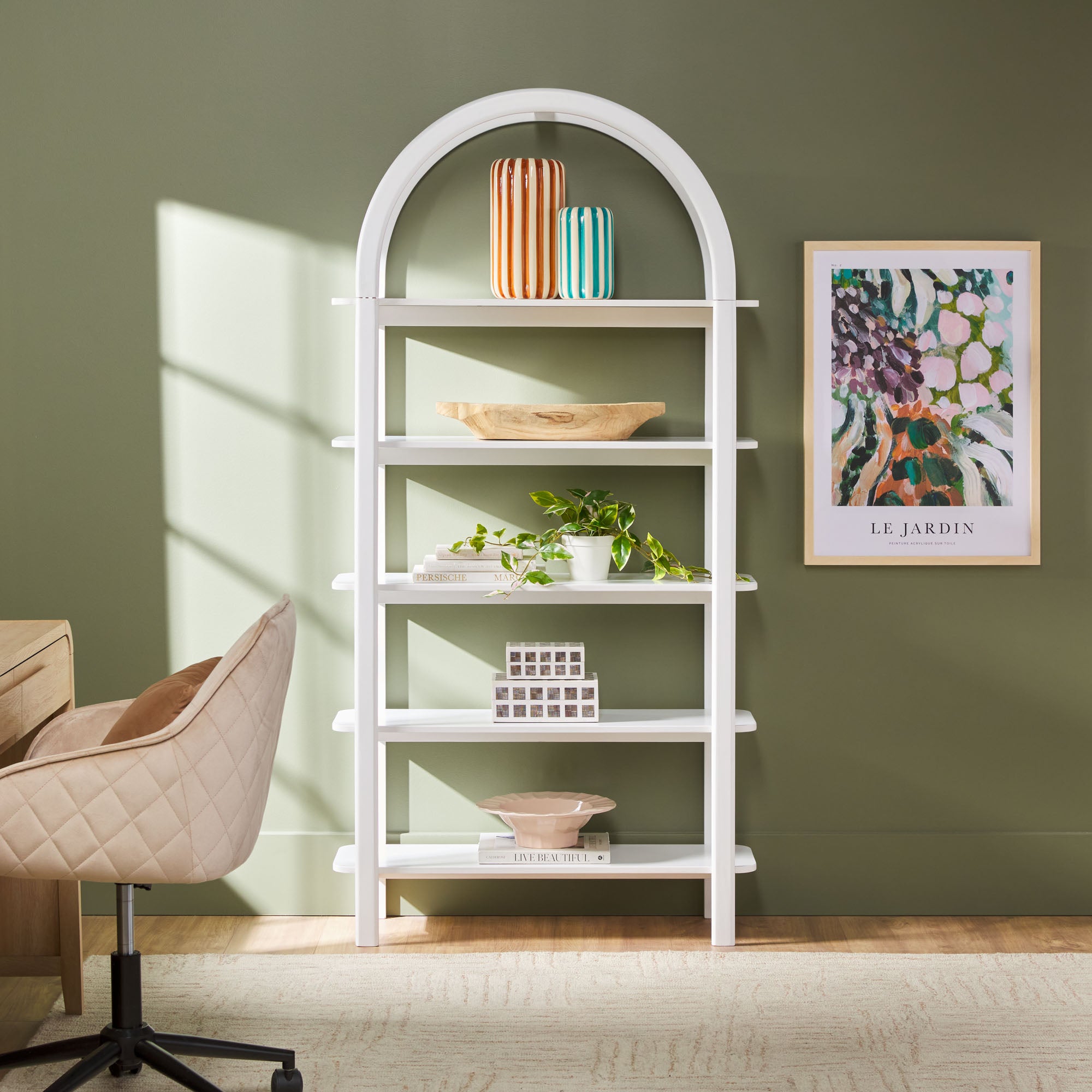 Zoey Modern Arched Wood Storage Bookcase – Walker Edison