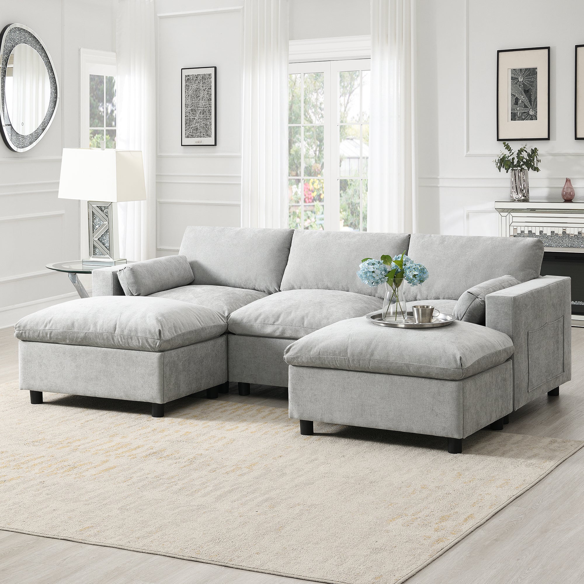 Walker Edison | Modern Cloud Chenille Modular Sectional Sofa with Stor