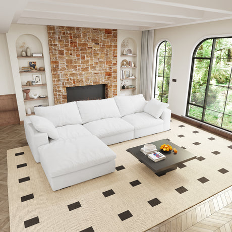 Walker Edison | Cloud Modular Sectional Sofa with Storage Ottoman 120inch Down Filled Comfort L Shaped Sofa Couch for Living Room 3Seater +1 Ottoman