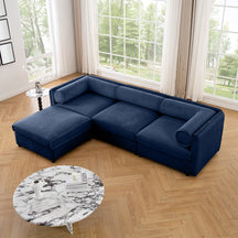 Walker Edison | Elegant Blue Chenille L-Shaped 3-Seater Sofa with Storage and Ottoman