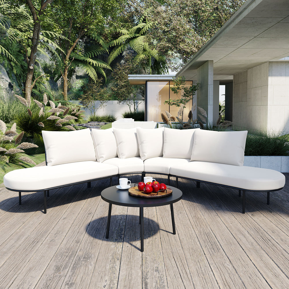 Walker Edison Modern Half-Moon Curved Outdoor Patio Sofa Set with Co