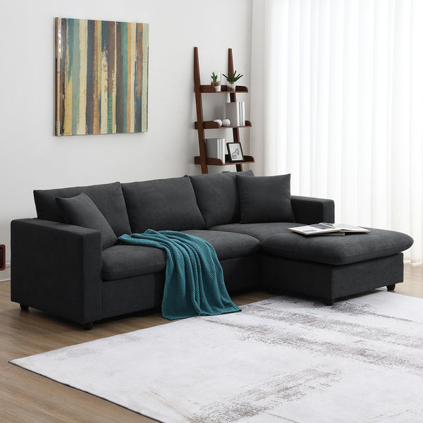 Walker Edison | Grey Modern L-shape Sectional Sofa Ottoman