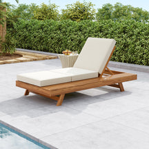 Walker Edison | LOUNGE CHAISE SET, SPACE AVAILABLE ON ONE SIDE,ACACIA SOLID WOOD WITH LOUNGE CUSHION (CREAM & TRIPLE FOLD) - MATCHING DARK GREY VERSION AVAILABLE