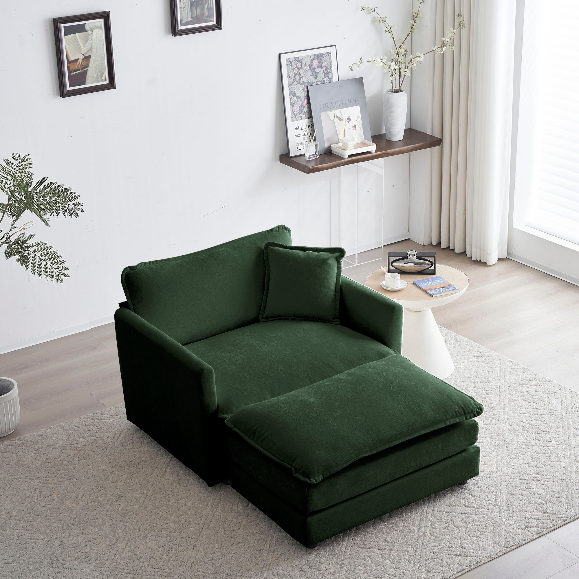 Walker Edison Chenille Cloud Accent Chair with Ottoman - Thumbnail 2