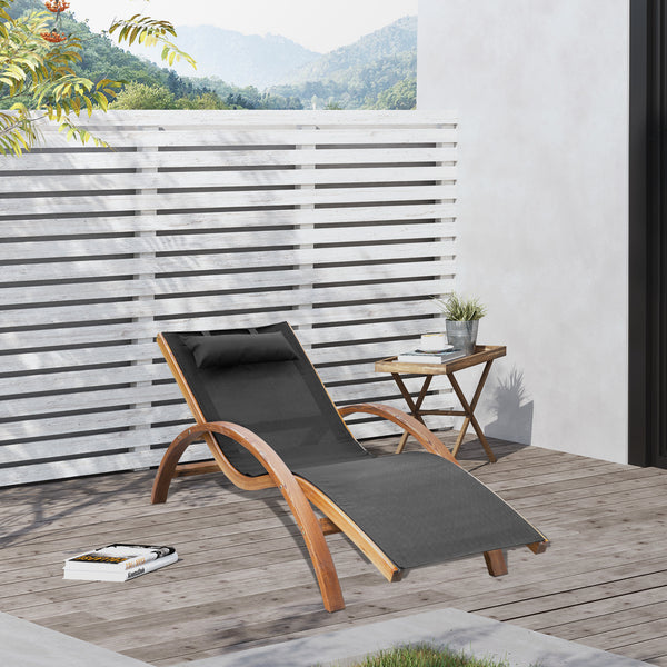 Walker Edison Mesh Outdoor Chaise Wood Lounge Chair with Pillow