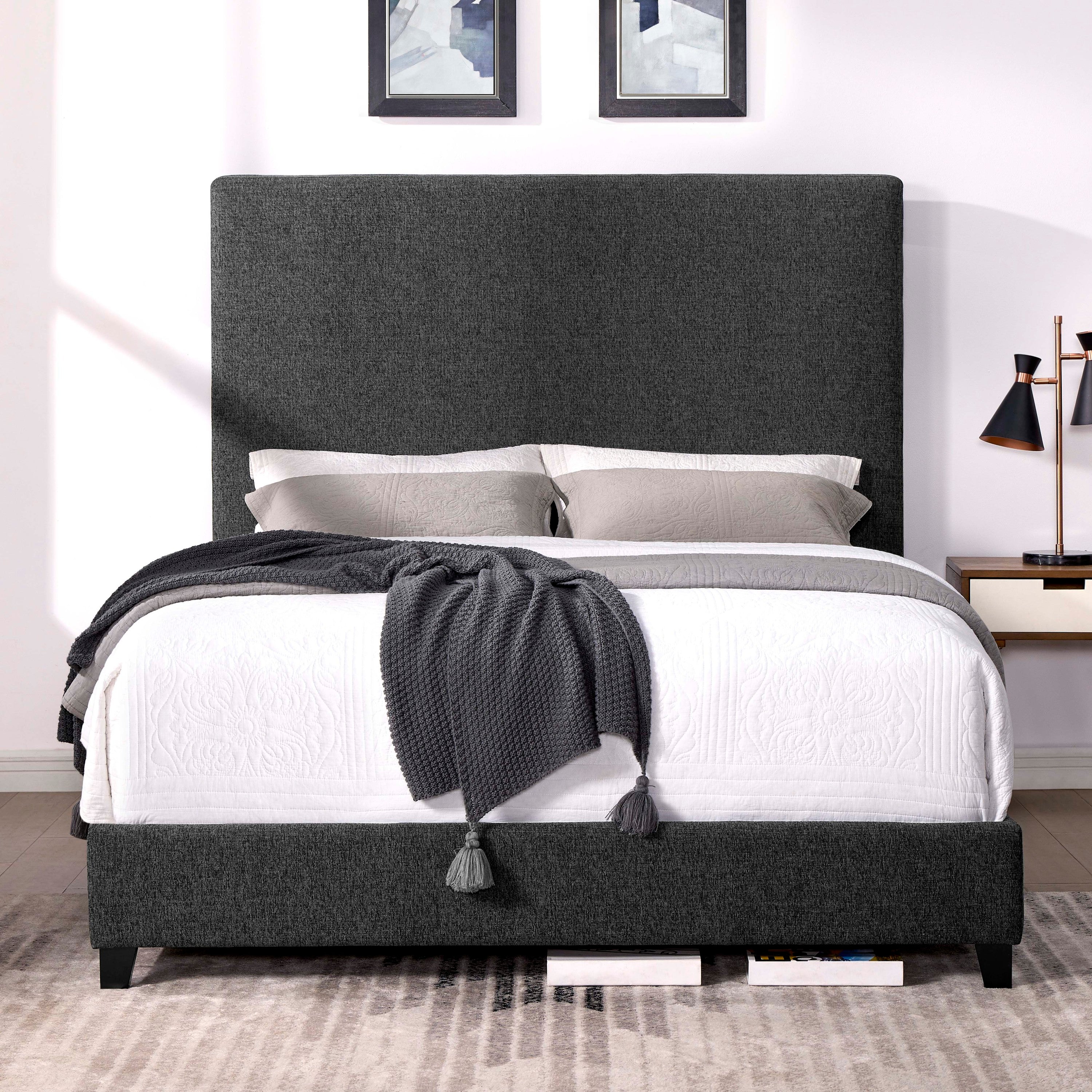 Walker Edison Queen Size Charcoal Grey Upholstered Platform Bed