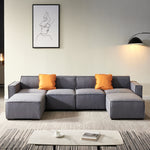 Walker Edison | U-Shape Sectional Linen Modular Couch Thumbnail