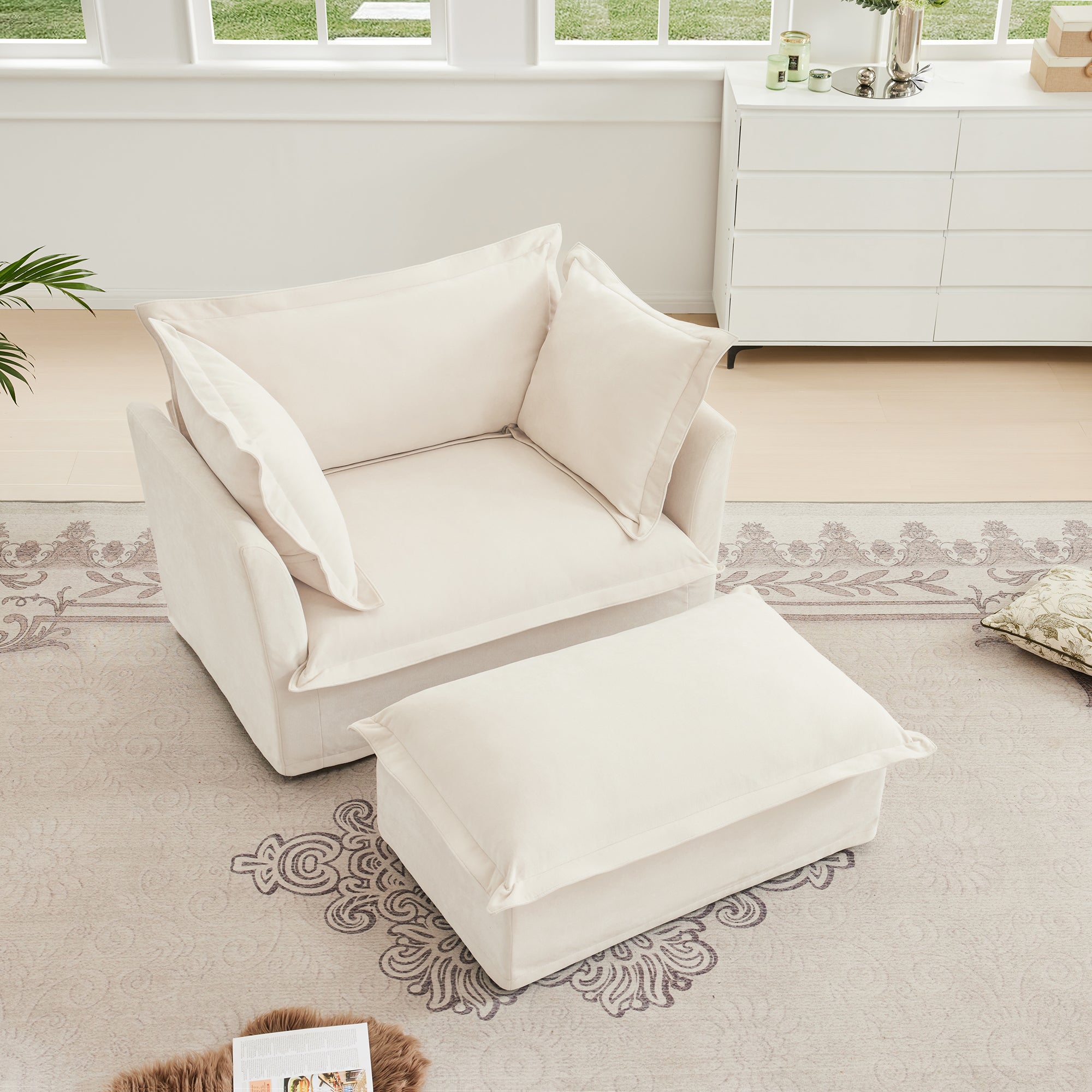 Walker Edison Accent Chair with Ottoman