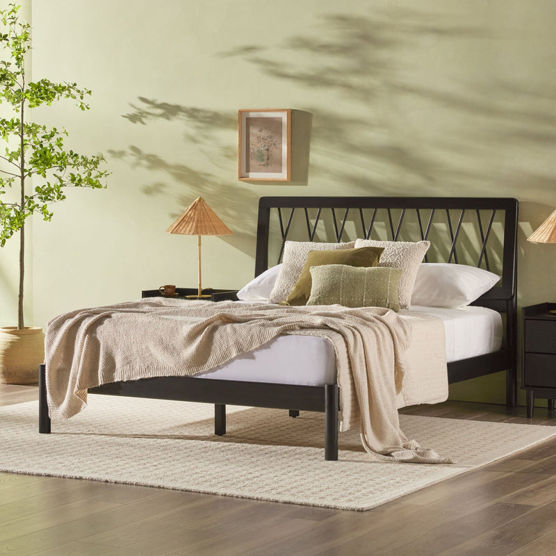 X Spindle Mid-Century Modern Solid Wood Bed Bedroom Walker Edison 