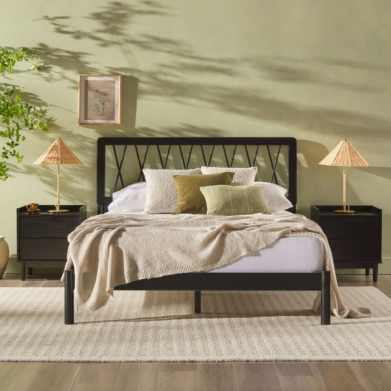 X Spindle Mid-Century Modern Solid Wood Bed Bedroom Walker Edison 