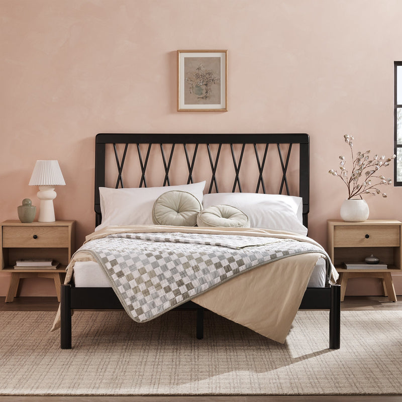 X Spindle Midcentury Modern Solid Wood Bed Living Room Walker Edison Full Black 