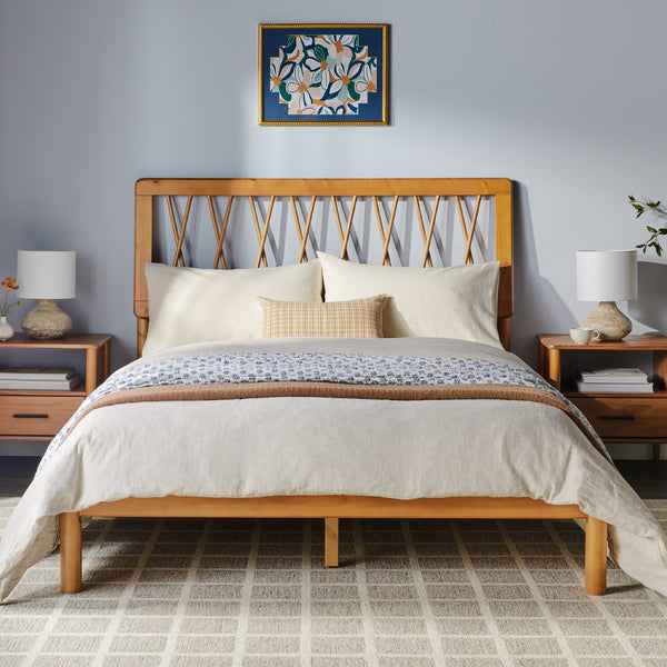 X Spindle Midcentury Modern Solid Wood Bed Living Room Walker Edison Full Caramel 