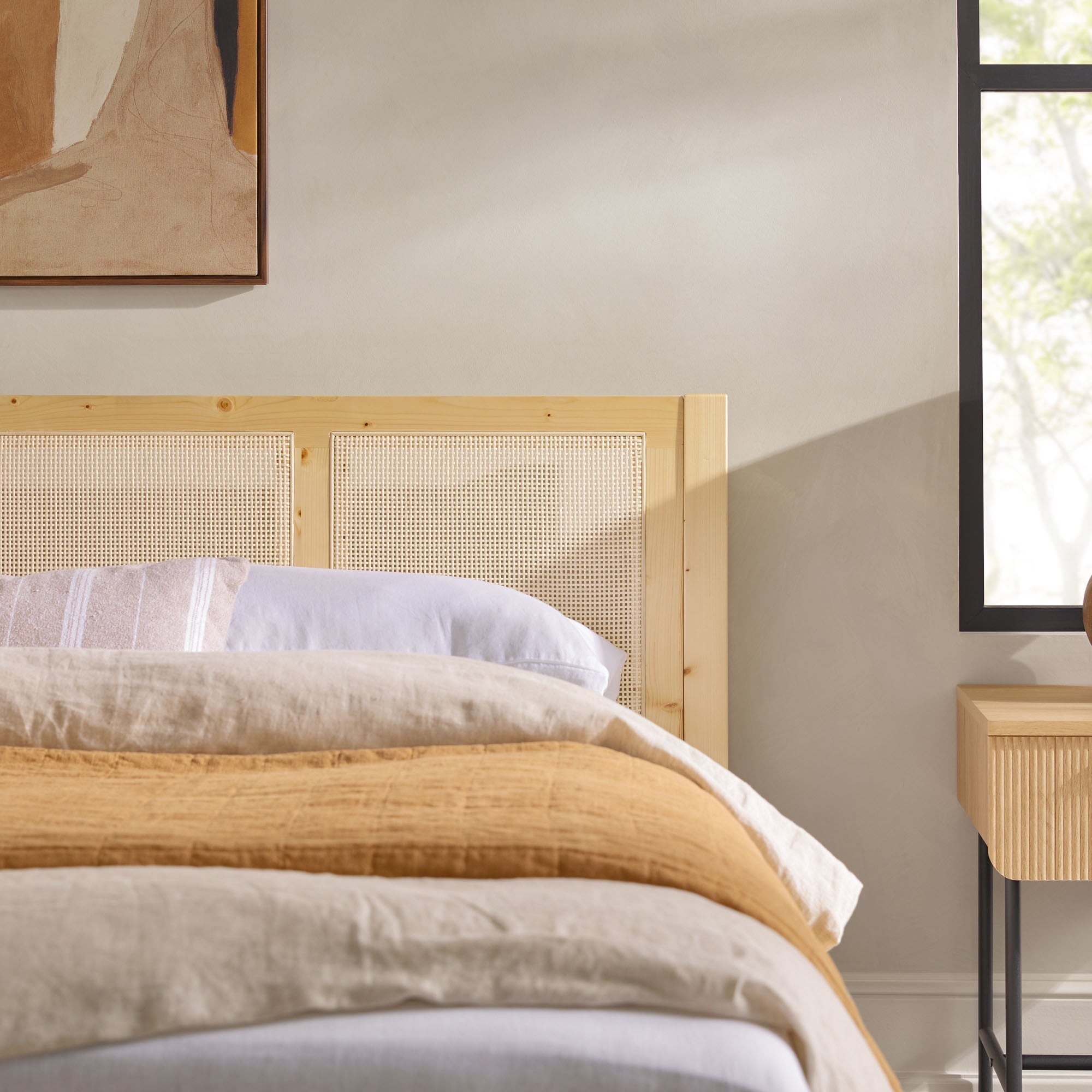 Yasmina Solid Wood Rattan Paneled Platform Bed (Queen or King) – Walker ...
