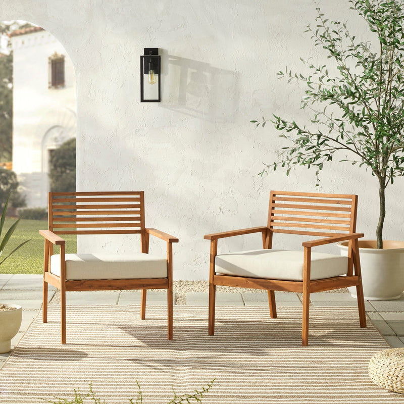 Zander Mid-Century Modern Acacia Outdoor Slat-Back Lounge Chair Outdoor Walker Edison 2-Pack Brown 