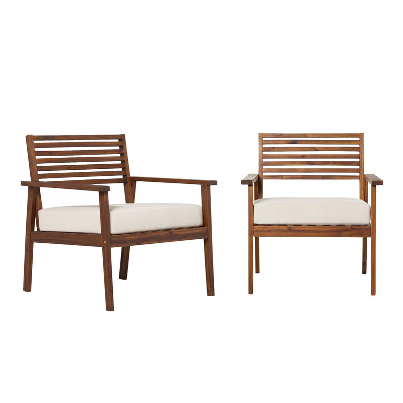 Zander Mid-Century Modern Acacia Outdoor Slat-Back Lounge Chair Outdoor Walker Edison 2-Pack Dark Brown 