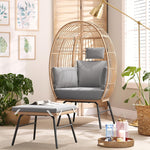 Walker Edison | Outdoor Garden Wicker Egg Chair And Footstool Set Thumbnail