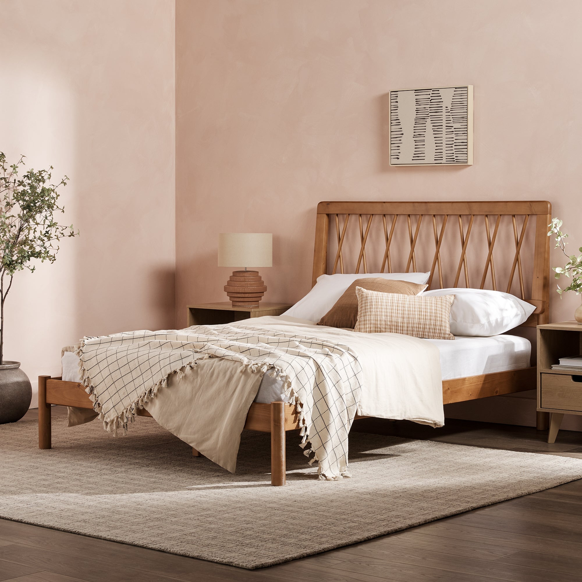 Cama X Spindle Mid-Century Modern Solid Wood Bed – Walker Edison