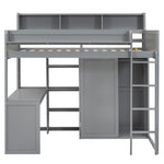 Walker Edison | Wood Twin Size Loft bed with Storage and Wardrobe Thumbnail