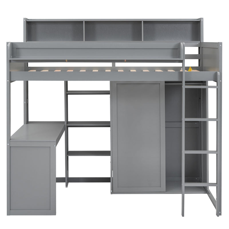 Walker Edison | Wood Twin Size Loft bed with Storage and Wardrobe