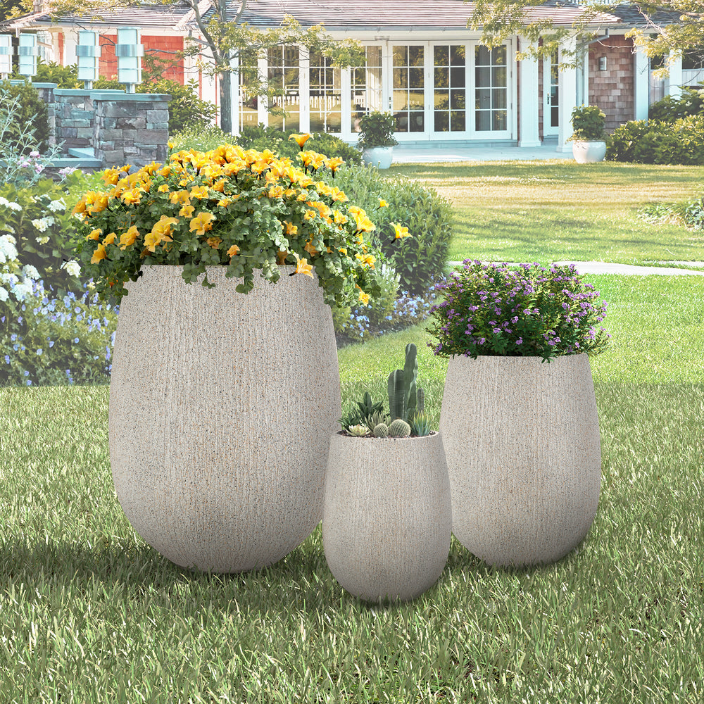 house & garden outdoor planter Modern Stone-Look Textured Round Shaped Lightweight Outdoor Planter Set of 3