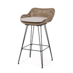 Walker Edison | Outdoor 29.25'' Wicker and Iron Barstool with Cushion (Set of 2) Thumbnail