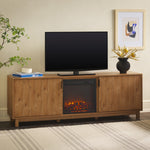 Reema Scandinavian 70" Modern Reeded TV Stand with Freestanding Electric Fireplace Thumbnail