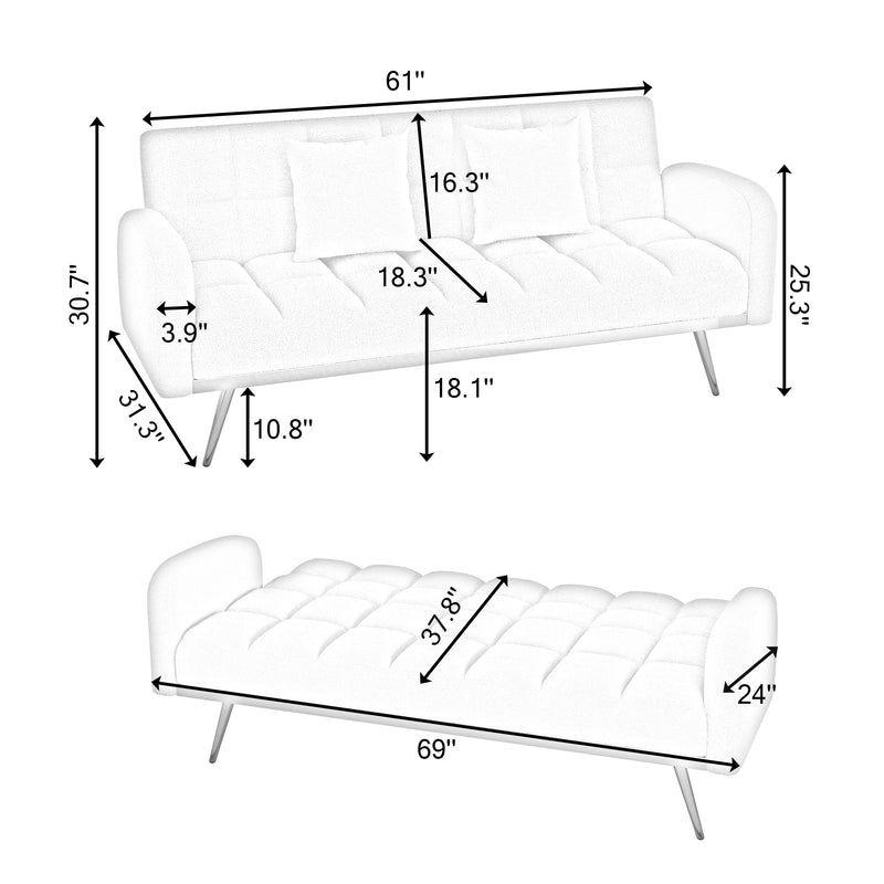 Walker Edison | Teddy Fleece Grey Sofa Bed 69" Grey