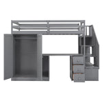 Walker Edison | Twin Size Loft Bed with Wardrobe and Staircase, Desk and Storage Thumbnail