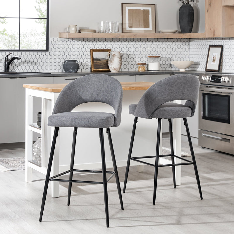 Modern 2-Piece Minimalist Upholstered Bar Stool Set Dining / Kitchen Walker Edison 