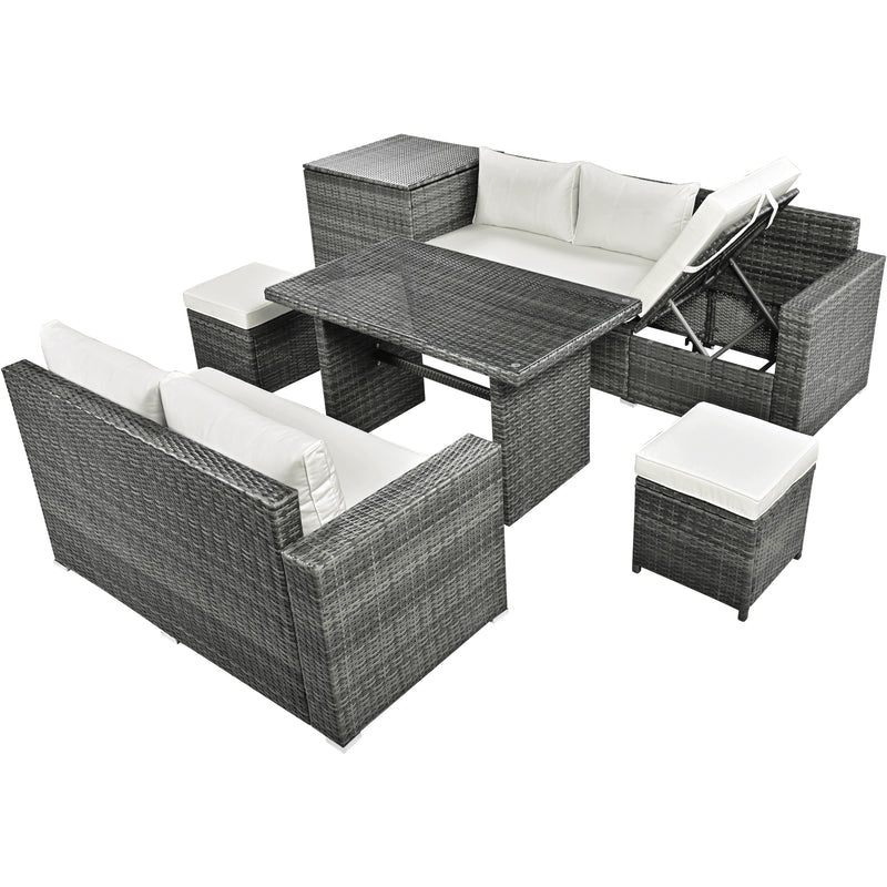 Walker Edison | Outdoor 6-Piece Wicker Storage Sofa Set