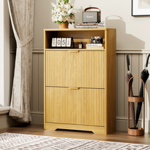 Fluted Shoe Cabinet for Entryway with 2 Drawers