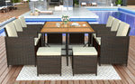 Walker Edison | Outdoor 11-Piece All-Weather Wicker Dining Table Set Thumbnail