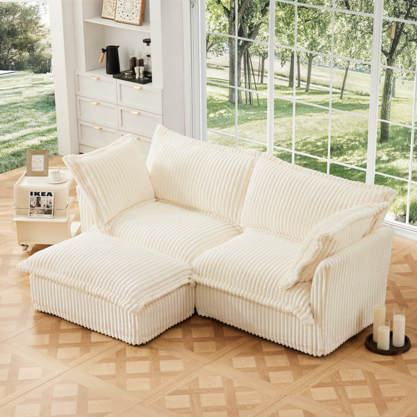Walker Edison | Cloud Cream Corduroy Slipcovered Sectional Sofa with O